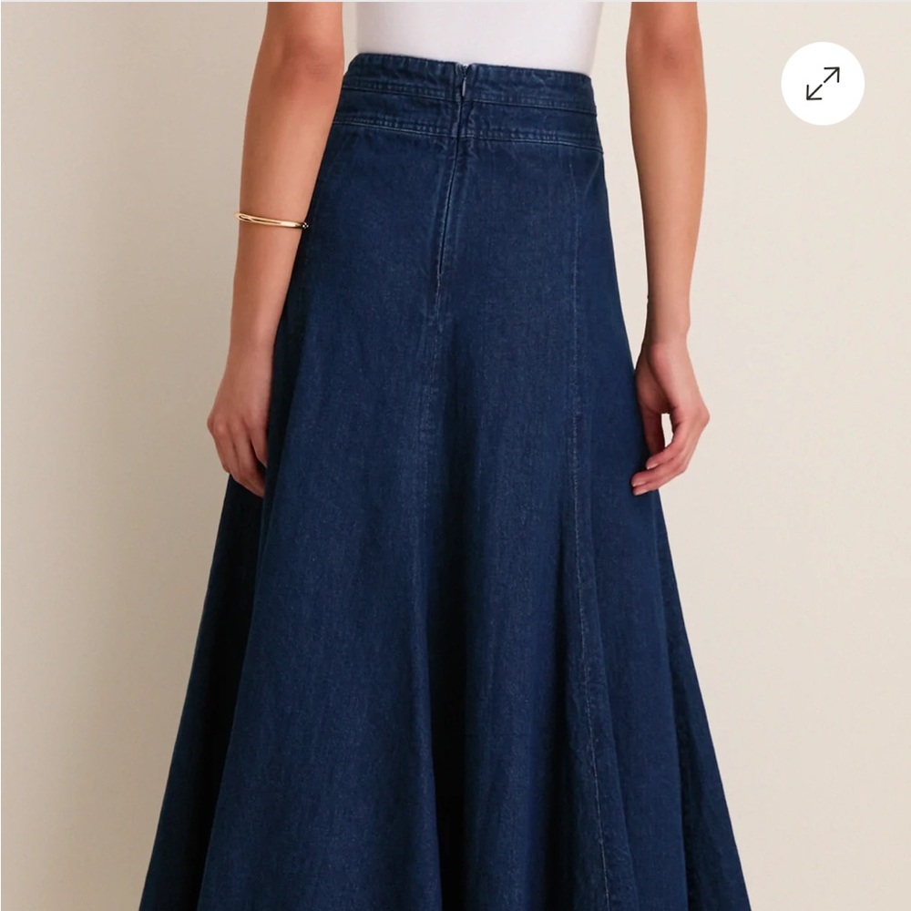 Tuckernuck Dark Blue Denim Brynn Flared Maxi Skirt - Picture 2 of 5